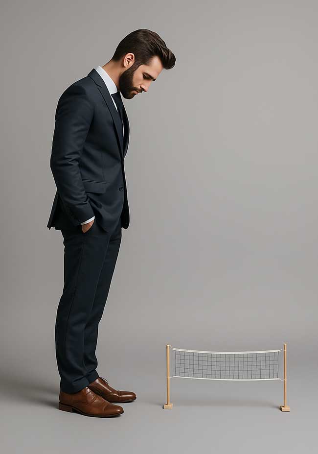 man staring down at obstacle