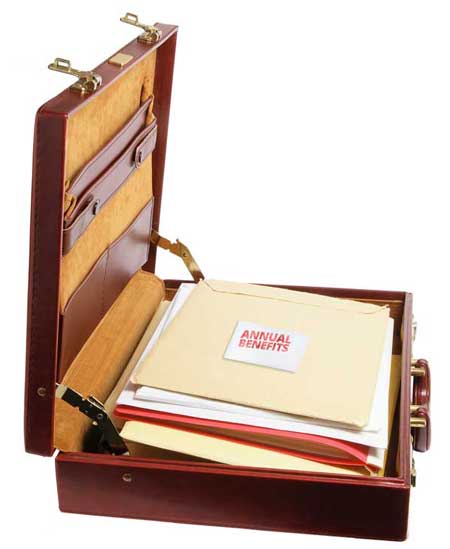 open briefcase with miniature envelope 